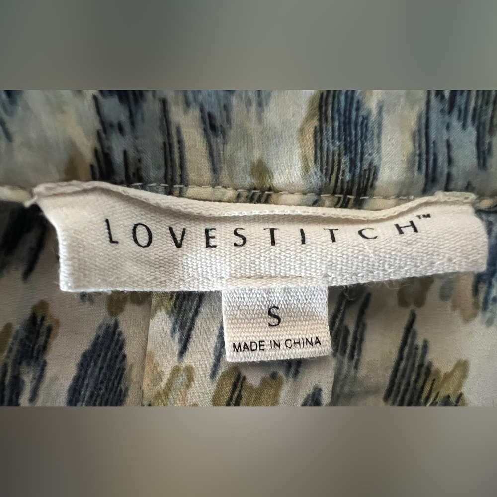 LOVESTITCH Cheetah Print Silky Rayon Yellow Blue Button Up Long Sleeve Top Small - Picture 8 of 9